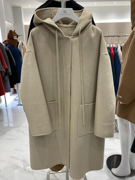 women's wool & blends 2021 double-faced fleece coat 100% straight long-sleeved casual hooded invisible button high-end warm jacket, Black
women's wool & blends 2021 double-faced fleece coat 100% straight long-sleeved casual hooded invisible button high-end warm jacket, Black