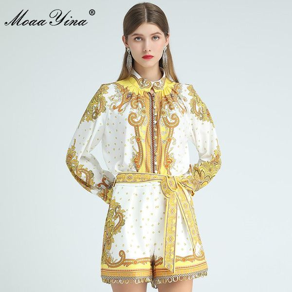 women's tracksuits moaayina fashion designer set autumn women stand collar print single-breasted blouses +lace up shorts elegant two-pi, Gray
women's tracksuits moaayina fashion designer set autumn women stand collar print single-breasted blouses +lace up shorts elegant two-pi, Gray