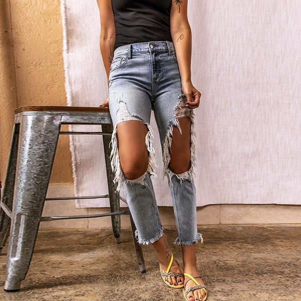 women's jeans european and american spring summer retro big hole straight street nine minutes slim, Blue
women's jeans european and american spring summer retro big hole straight street nine minutes slim, Blue