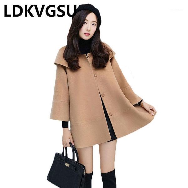 women's wool & blends 2021 autumn winter women woolen jackets solid color loose cloak outerwear single breasted casual female coat is66, Black
women's wool & blends 2021 autumn winter women woolen jackets solid color loose cloak outerwear single breasted casual female coat is66, Black