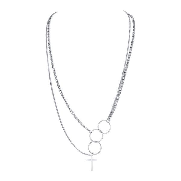 holiday gifts titanium steel three ring double chain pendant necklace cross tmen's fashion long hip-hop punk jewelry, Silver
holiday gifts titanium steel three ring double chain pendant necklace cross tmen's fashion long hip-hop punk jewelry, Silver
