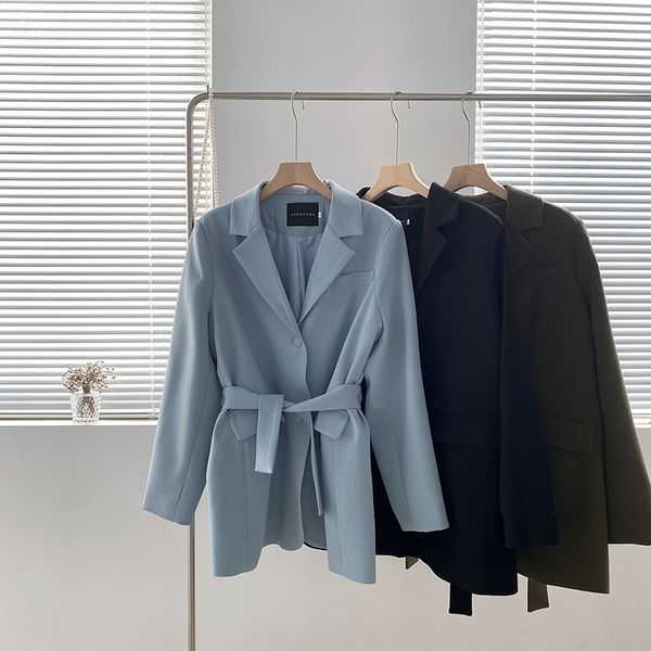 new 2021 spring elegant women balzer with belt three color korean style blue green slim coat ttpb, White;black
new 2021 spring elegant women balzer with belt three color korean style blue green slim coat ttpb, White;black