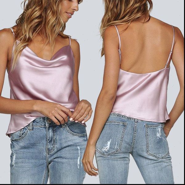 fashion women v neck casual satin blouse spaghetti strap sleeveless backless shirts female summer tank streetwear, White
fashion women v neck casual satin blouse spaghetti strap sleeveless backless shirts female summer tank streetwear, White