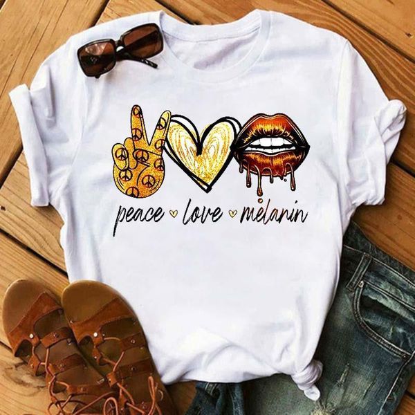 women t-shirt peace love melanin print women summer t shirt vogue leisure girls tshirt hipster tees streetwear clothes, White
women t-shirt peace love melanin print women summer t shirt vogue leisure girls tshirt hipster tees streetwear clothes, White