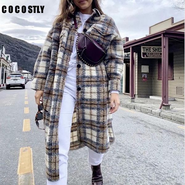 women's wool & blends 2021 autumn winter women thick vintage plaid long coat casual oversize shirt jacket loose warm outwear overcoats, Black
women's wool & blends 2021 autumn winter women thick vintage plaid long coat casual oversize shirt jacket loose warm outwear overcoats, Black