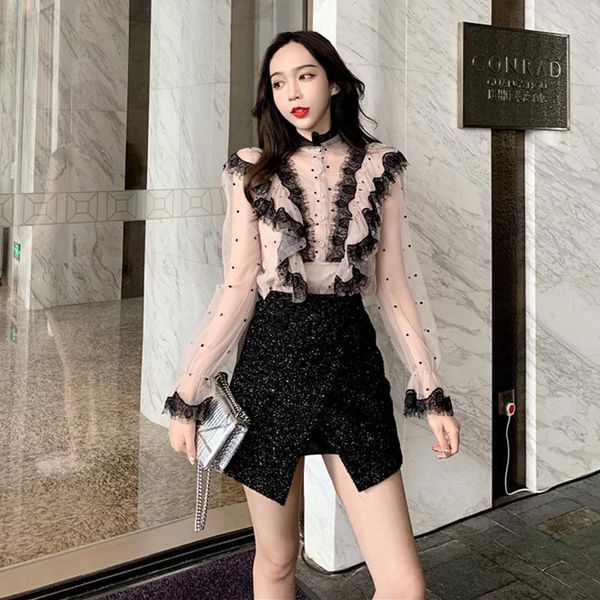 two piece dress fall 2021 french girl temperament elegant court wind ruffle lace polka dot shirt top, White
two piece dress fall 2021 french girl temperament elegant court wind ruffle lace polka dot shirt top, White
