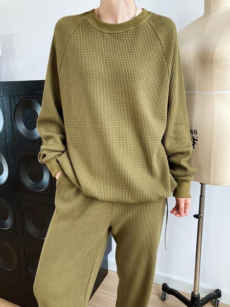 women's two piece pants korean style long-sleeved waffle sweater + trousers two-piece fashion casual sports suit women, White
women's two piece pants korean style long-sleeved waffle sweater + trousers two-piece fashion casual sports suit women, White