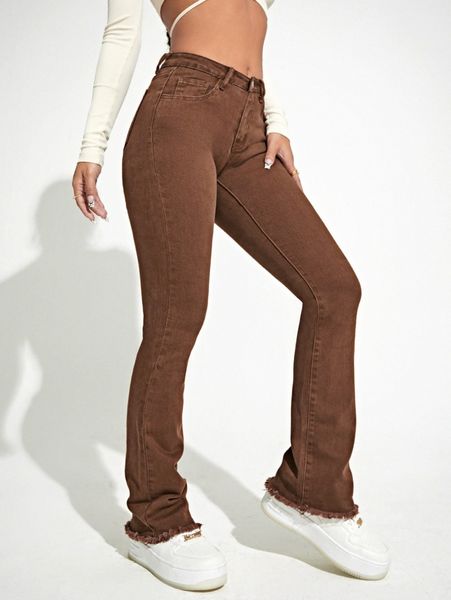 raw hem flare leg skinny jeans q5zq#, Blue
