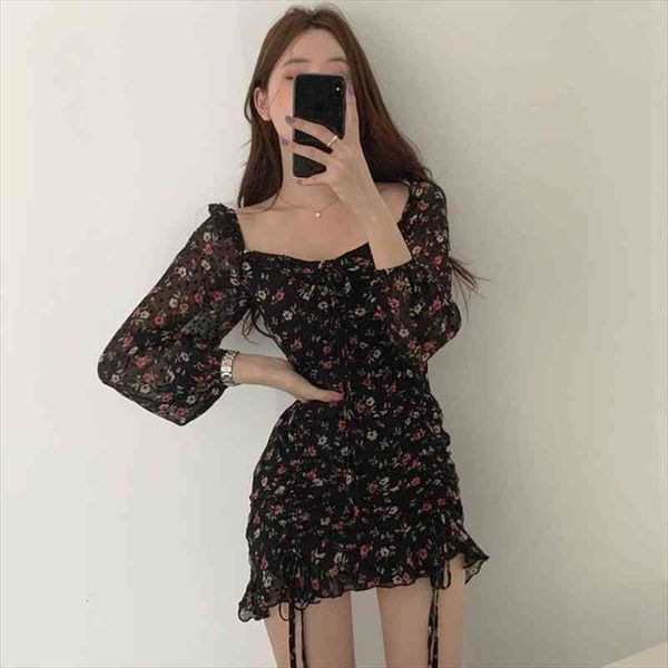 vintage fashion chic korean sweet lace up waist drawstring floral dress women mini square neck ruffles dress black clothing, Black;gray
vintage fashion chic korean sweet lace up waist drawstring floral dress women mini square neck ruffles dress black clothing, Black;gray