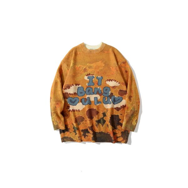 sweater knit letter printing tie dyed cashmere men's style loose round neck street trend pullover, White;black
sweater knit letter printing tie dyed cashmere men's style loose round neck street trend pullover, White;black