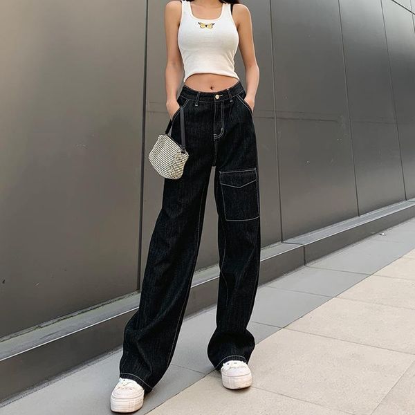 women's jeans 2021 pocket sews loose jeans, fashion tooling solid pants korean style casual high waist straight, Blue
women's jeans 2021 pocket sews loose jeans, fashion tooling solid pants korean style casual high waist straight, Blue