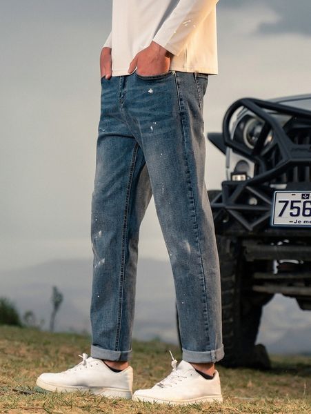 men splatter print bleach wash jeans u0bh#, Blue
men splatter print bleach wash jeans u0bh#, Blue