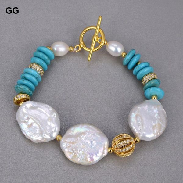 8" big coin cultured freshwater pearls blue howlite rondelle cz pave beads bracelet toggle clasp ethnic style women, Black
8" big coin cultured freshwater pearls blue howlite rondelle cz pave beads bracelet toggle clasp ethnic style women, Black