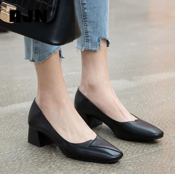 dress shoes rjn fashion genuine leather women's pointedbasic slip-on pumps comfortable square thick heels ro426, Black
dress shoes rjn fashion genuine leather women's pointedbasic slip-on pumps comfortable square thick heels ro426, Black