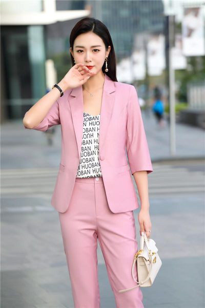 women's two piece pants formal women business suits spring summer half sleeve work wear blazers professional for ladies office set outf, White
women's two piece pants formal women business suits spring summer half sleeve work wear blazers professional for ladies office set outf, White