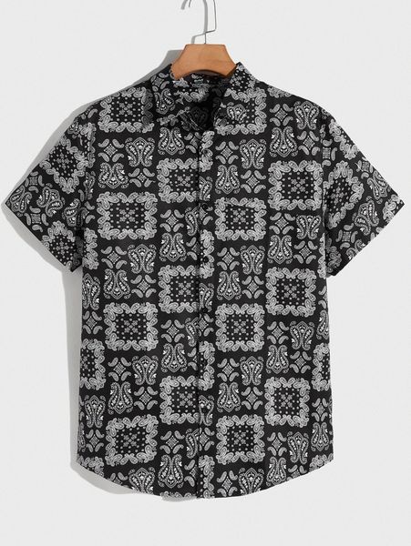 romwe guys paisley print curved hem shirt q6sh#, White;black
romwe guys paisley print curved hem shirt q6sh#, White;black
