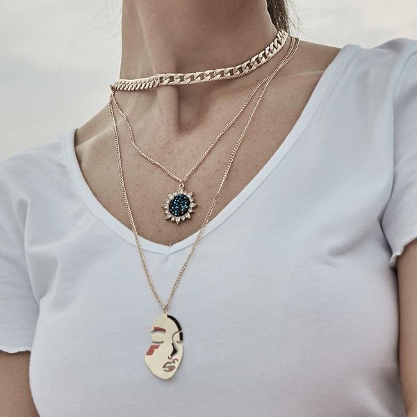 pendant necklaces european and american fashion crystal sun face multi-layer necklace niche design sweet exaggerated women's, Silver
pendant necklaces european and american fashion crystal sun face multi-layer necklace niche design sweet exaggerated women's, Silver