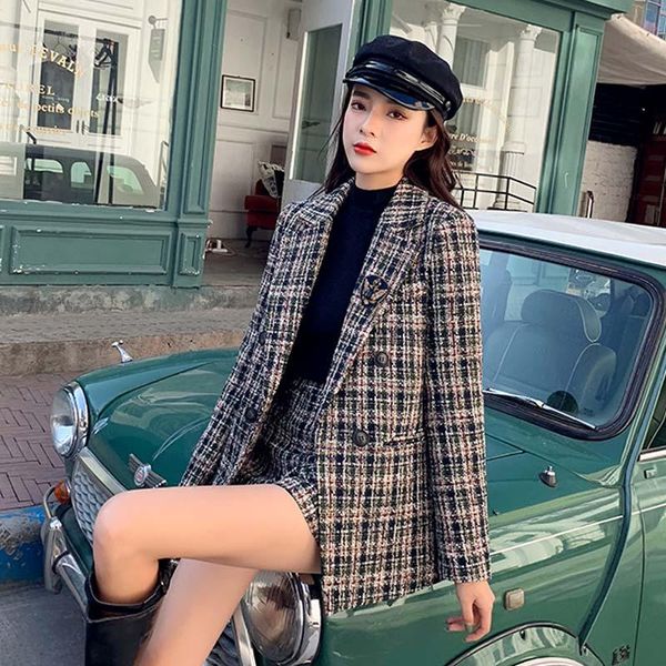 women's two piece pants korean version autumn winter women blazer shorts suit tweed 2 set double breasted jacket plaid woolen s, White
women's two piece pants korean version autumn winter women blazer shorts suit tweed 2 set double breasted jacket plaid woolen s, White
