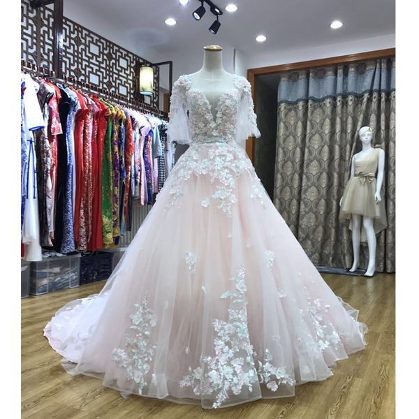 half sleeves a-line wedding dresses with appliques 2019 gowns lace up bridal dress, White
half sleeves a-line wedding dresses with appliques 2019 gowns lace up bridal dress, White