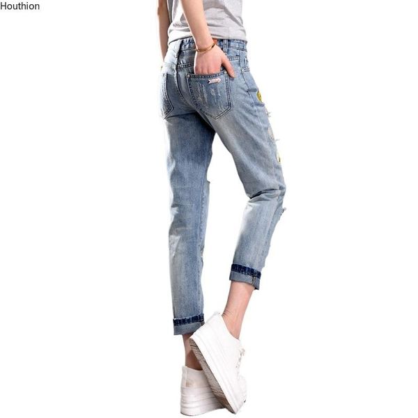 women's jeans ninth pants spring/autumn embroidery flowers patchwork high waist casual ripped loose personalized, Blue
women's jeans ninth pants spring/autumn embroidery flowers patchwork high waist casual ripped loose personalized, Blue