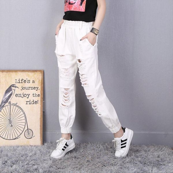 pants elastic waist white hole womens jean summer cropped loose fit tappered trousers pantalones vaqueros mujer, Blue
pants elastic waist white hole womens jean summer cropped loose fit tappered trousers pantalones vaqueros mujer, Blue
