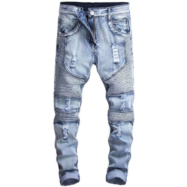 2021style pleated elastic slim hole trendy motorcycle pants men's jeans, Blue
2021style pleated elastic slim hole trendy motorcycle pants men's jeans, Blue