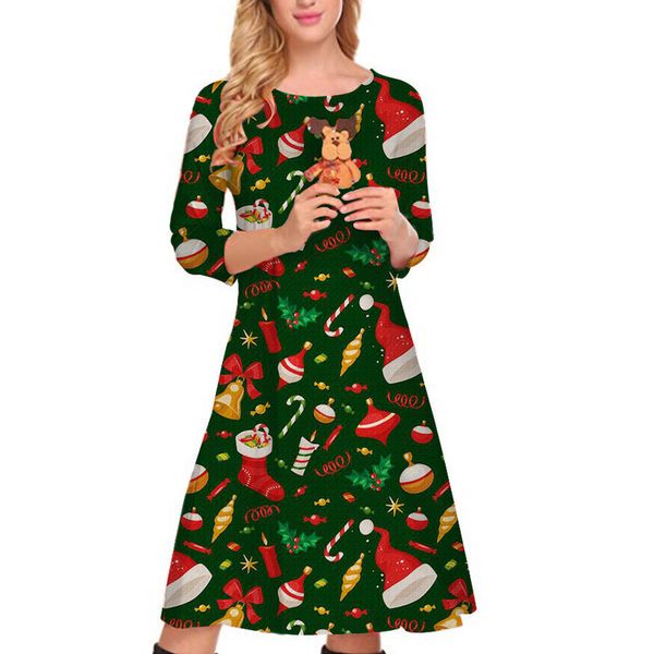 christmas print dress, round neck, three-quarter sleeves, loose women, Black;gray
christmas print dress, round neck, three-quarter sleeves, loose women, Black;gray