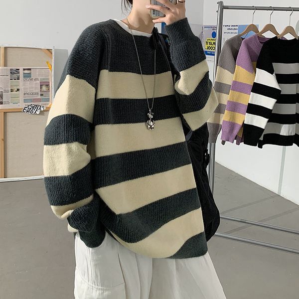 men's sweaters privathinker - men's striped sweater, large thick casual korean harajuku style, winter brand clothing, White;black
men's sweaters privathinker - men's striped sweater, large thick casual korean harajuku style, winter brand clothing, White;black