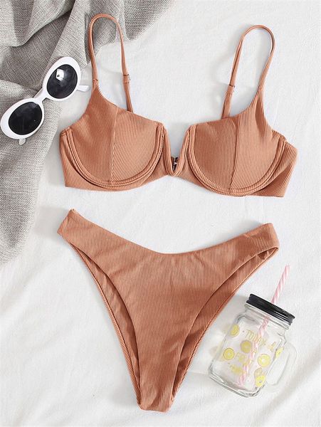 swimwear ribbed underwired bikini 2021 women solid v-bra push up padded two-pieces set high cut bathing suit thong swimsuit, White;black 
swimwear ribbed underwired bikini 2021 women solid v-bra push up padded two-pieces set high cut bathing suit thong swimsuit, White;black