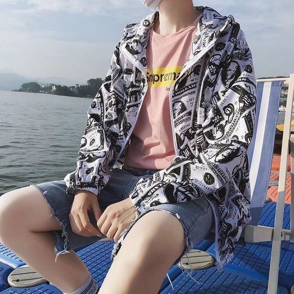 summer thin men's sunscreen et korean fashion student top, Black;brown