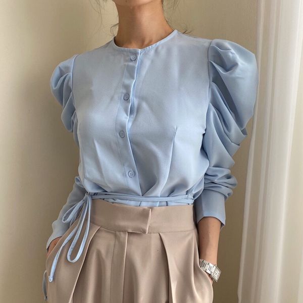 women's knits & tees korean version of simple round neck puff sleeves single-breasted lace-up waist gentle age-reducing loose long, White
women's knits & tees korean version of simple round neck puff sleeves single-breasted lace-up waist gentle age-reducing loose long, White