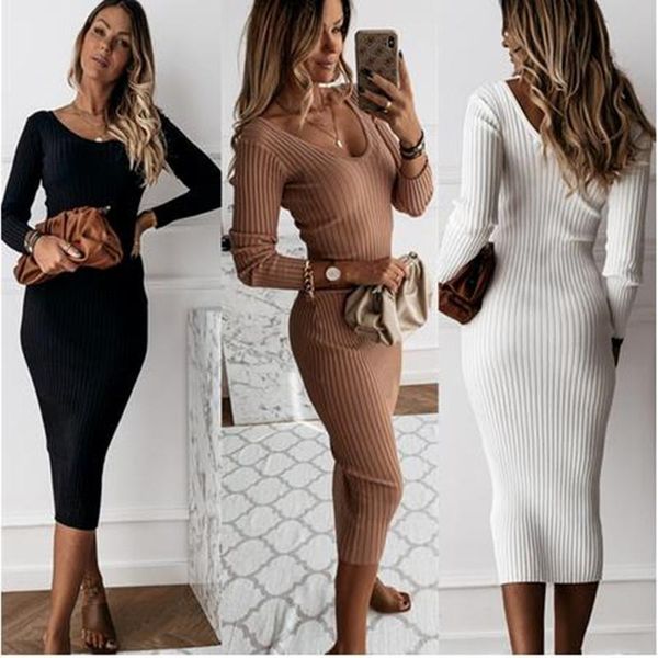 2021 autumn knit v-neck slim women pit strip long-sleeved solid dress white basis bodycon base dress party club midi, Black;gray
2021 autumn knit v-neck slim women pit strip long-sleeved solid dress white basis bodycon base dress party club midi, Black;gray