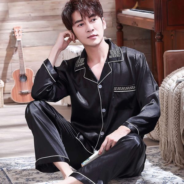 pajamas ice thin long sleeve spring and autumn youth men's simulated silk dad summer home wear, Black;brown
pajamas ice thin long sleeve spring and autumn youth men's simulated silk dad summer home wear, Black;brown