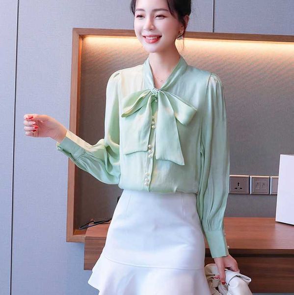 summer women fashion bow decoration solid casual long blouse office ladies pearl button shirt chic chemise 210531, White
summer women fashion bow decoration solid casual long blouse office ladies pearl button shirt chic chemise 210531, White
