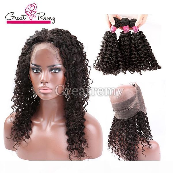 3 bundles brazilian curly wave and 360 lace frontal with baby hair for full head greatremy brazilian human hair with 360 lace frontal, Black;brown 
3 bundles brazilian curly wave and 360 lace frontal with baby hair for full head greatremy brazilian human hair with 360 lace frontal, Black;brown