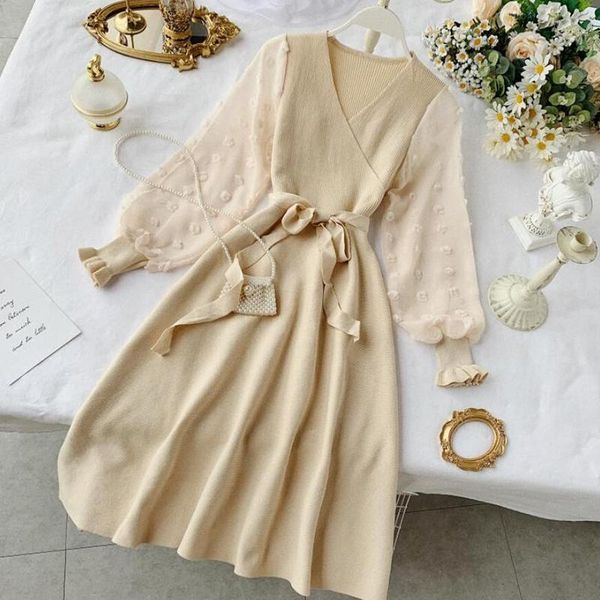 casual dresses romantic women knitted pink party dress 2021 fall winter v neck elegant chiffon long sleeve sashes ladies, Black;gray
casual dresses romantic women knitted pink party dress 2021 fall winter v neck elegant chiffon long sleeve sashes ladies, Black;gray