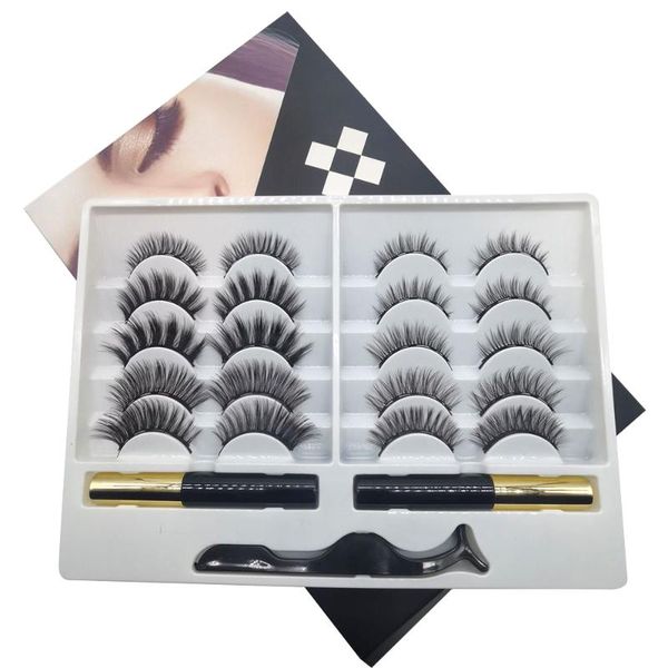 false eyelashes 5/10 pairs magnet eyelash set magnetic liquid eyeliner tweezers 8d mink handmade makeup