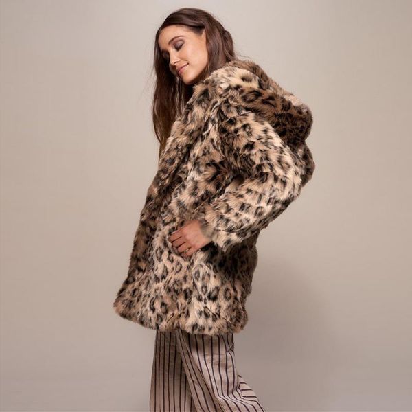women's fur & faux retro fake coat cardigan autumn leopard jacket zipper hooded overcoat fashion causal street outerwear loose windbrea, Black
women's fur & faux retro fake coat cardigan autumn leopard jacket zipper hooded overcoat fashion causal street outerwear loose windbrea, Black