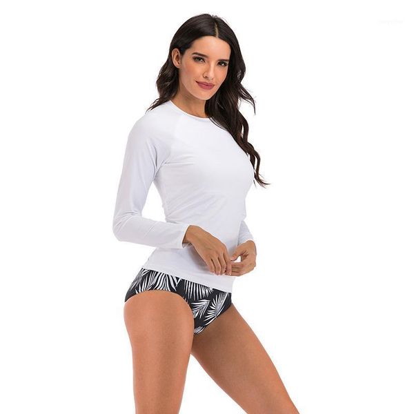 women's swimwear long sleeve swim shirt rash guard tankinis set high waist bathing swimsuit, White;black
women's swimwear long sleeve swim shirt rash guard tankinis set high waist bathing swimsuit, White;black
