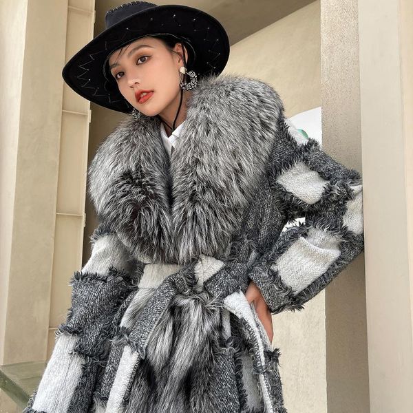 women's fur & faux fashion designer 2022 autumn winter stand collar luxury maxi woolen tweed trench coats gj04, Black
women's fur & faux fashion designer 2022 autumn winter stand collar luxury maxi woolen tweed trench coats gj04, Black