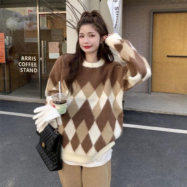 women's sweaters japanese diamond lattice round neck long-sleeved pullover sweater women autumn and winter loose retro all-match knitte, White;black
women's sweaters japanese diamond lattice round neck long-sleeved pullover sweater women autumn and winter loose retro all-match knitte, White;black