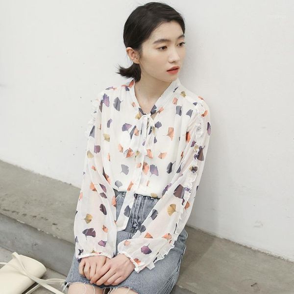 women long sleeve chiffon blouse floral printed female casual blouses summer women's & shirts, White
women long sleeve chiffon blouse floral printed female casual blouses summer women's & shirts, White