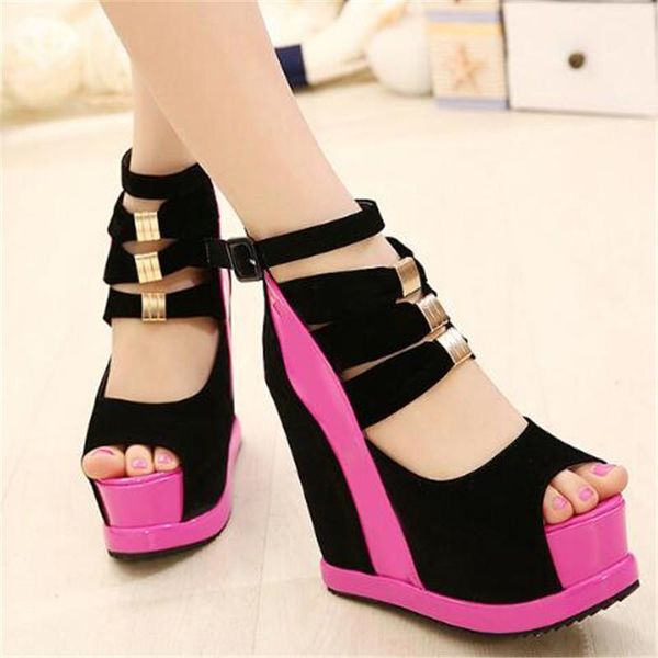 summer women ankle strap sandals flock up wedges 10cm color matching high heels sandals women shoes pumps, Black
summer women ankle strap sandals flock up wedges 10cm color matching high heels sandals women shoes pumps, Black
