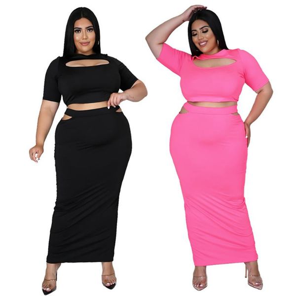 plus size tracksuits elegant long skirt summer fashion round collar tight solid color two piece suit women wholesale drop, Black
plus size tracksuits elegant long skirt summer fashion round collar tight solid color two piece suit women wholesale drop, Black