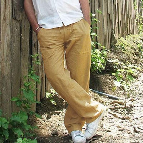 men's pants fashion straight summer casual cotton linen drawstring waist solid trousers loose style full pockets, Black
men's pants fashion straight summer casual cotton linen drawstring waist solid trousers loose style full pockets, Black
