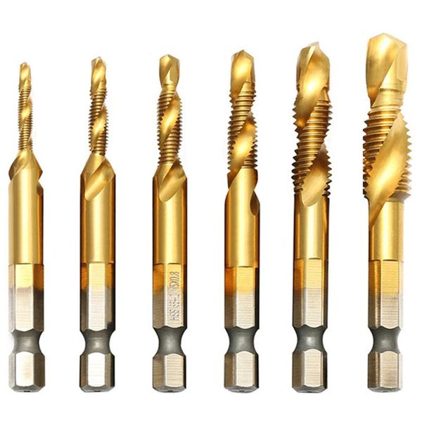 hand tools 6pcs m3-m10 screw tap drill bits hex shank metric titanium plated hss thread machine compound countersink deburr
hand tools 6pcs m3-m10 screw tap drill bits hex shank metric titanium plated hss thread machine compound countersink deburr