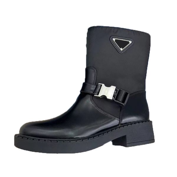 womens designer mid boots shiny leather stitching recycled nylon fall winter fashion motorcycle with steel buckle triangle sequined black si
womens designer mid boots shiny leather stitching recycled nylon fall winter fashion motorcycle with steel buckle triangle sequined black si