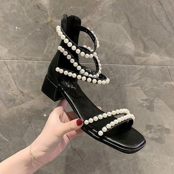 sandals 2021 summer pearl ankle strap gladiator women elegant solid color square heel banquet shoes woman fashion rome, Black
sandals 2021 summer pearl ankle strap gladiator women elegant solid color square heel banquet shoes woman fashion rome, Black