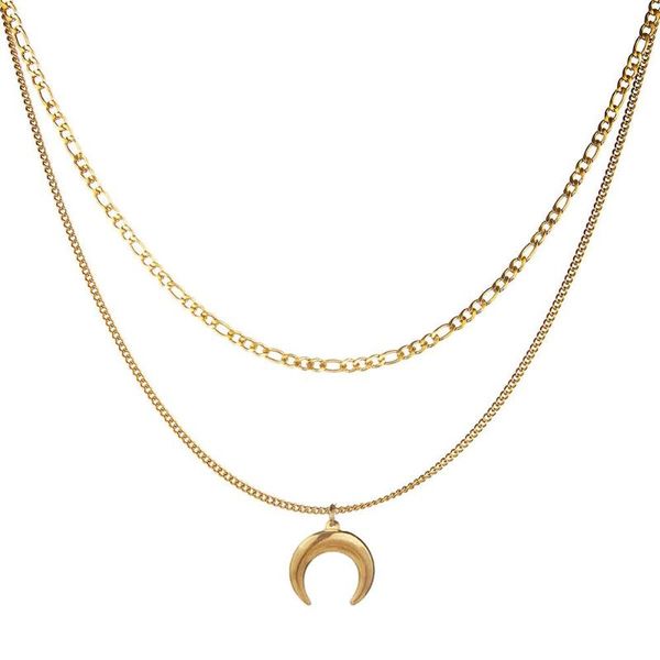 pendant necklaces double layers stainless steel figaro thin chain moon for women girls half choker jewelry, Silver
pendant necklaces double layers stainless steel figaro thin chain moon for women girls half choker jewelry, Silver