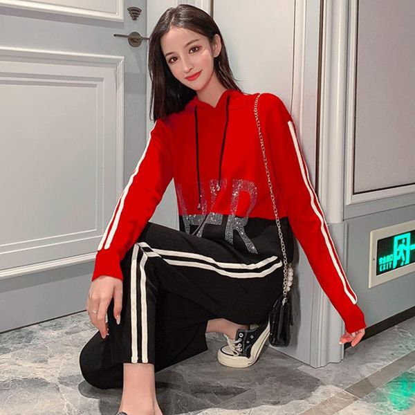 women's two piece pants design chic ins red striped diamonds women tracksuits sweet spring autumn knitted hooded sweater + pant suits 2, White
women's two piece pants design chic ins red striped diamonds women tracksuits sweet spring autumn knitted hooded sweater + pant suits 2, White